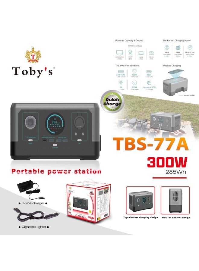Toby’s TBS-77A Portable Power Station 300W 285Wh with Wireless Charging